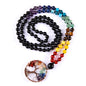 Bivei 108 Mala Beads Necklace Life Tree 7 Chakra Wrap Bracelet Real Healing Gemstone Yoga Meditation Hand Knotted Mala Prayer Bead Necklace - color: Black Agate, size: 6mm