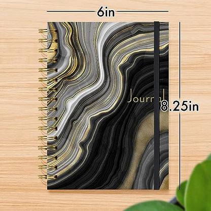 Designer Greetings, Designer Papers Flex Cover Journal with Elastic Band, Black and Gold Marble Design - 320 Pages (6” x 8.25”) - Back-to-School Supplies, Creative Writing, Personal Notes - style: Black and Gold Marble