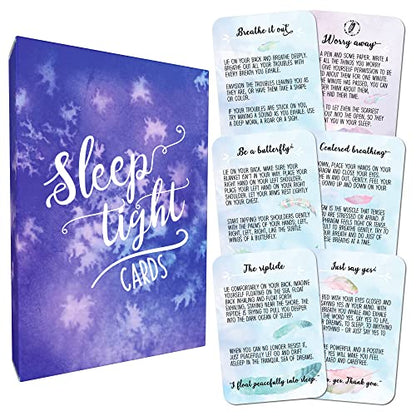 Sleep Tight Cards – 45 Meditation and Mindfulness Cards - Calm Down and Relax & Relief Stress and Anxiety - Self Care, Therapy & Counseling Tool