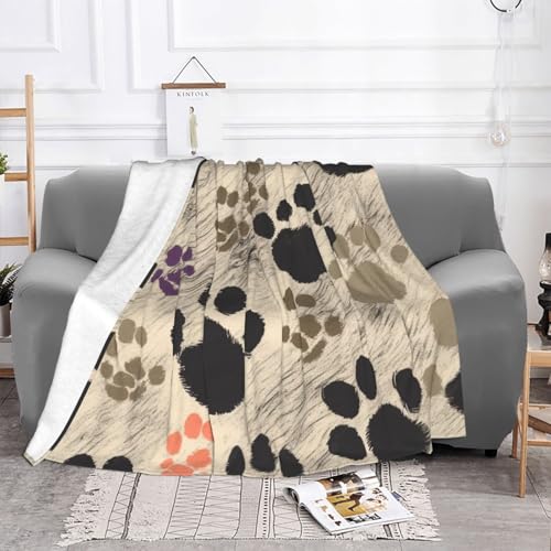 Flannel Throw Blanket 40x30 Inch, Dog Paws Print 2 Prints Anti-Pilling Warm Fuzzy Blankets for Bed Sofa Couch Travel - color: Dog Paws Print 2, size: 40x30 Inch