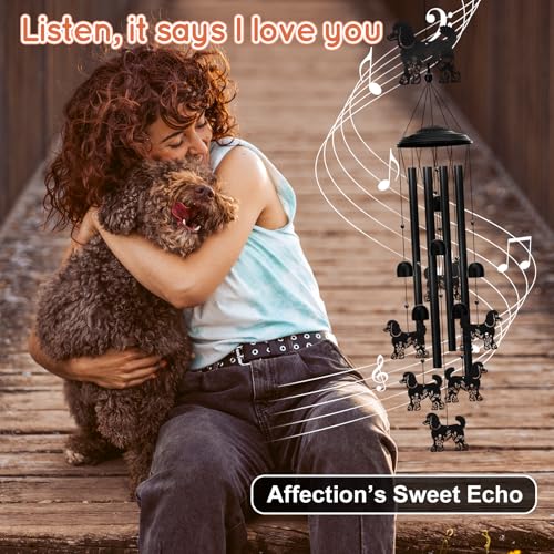 Poodle Wind Chimes for Outside, 34.6 Inch Weather-Resistant Metal Wind Chimes with 4 Aluminum Tubes, Pet Memorial Sympathy Gift for Poodle Dog Lovers, Patio Yard Garden Decor