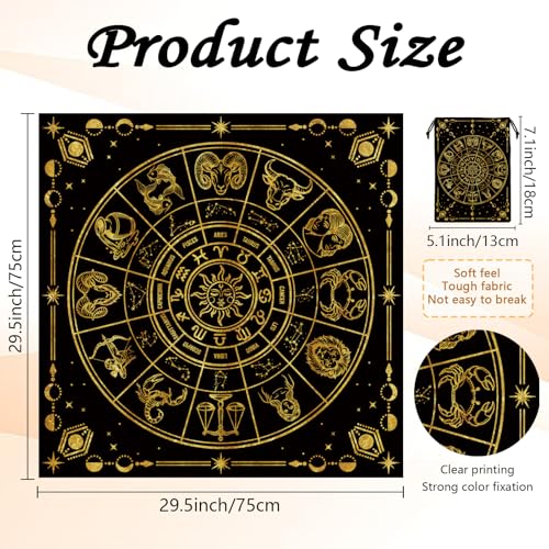 Tarot Altar Cloth Twelve Zodiac Signs Card Table Tablecloth Celestial Golden Sun Tablecloth with Tarot Bag for Reading Rituals Crystals Spiritual Divination Witchcraft Supplies - color: Twelve Zodiac Signs