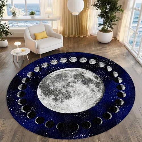 Circle Moon Rug 4ft Machine Washable Blue Starry Sky Large Circle Rug Short Pile Non-Shedding Non-Slip Carpet for Boy's Bedroom Playmat Girl's Bedroom Yoga Mat - color: 6, size: 4ft