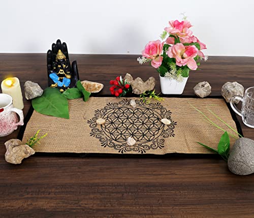 Indian Consigners Altar Cloth - Witchcraft Supplies, Wiccan Altar Tools, Tarot Spread - Witch Pagan Decor, Witchy Gifts - Geometric Flower of Life - Organic Burlap with Fabric Backing - 24"x12" - color: Flower of Life, size: 24" x 12" (Rectangular)