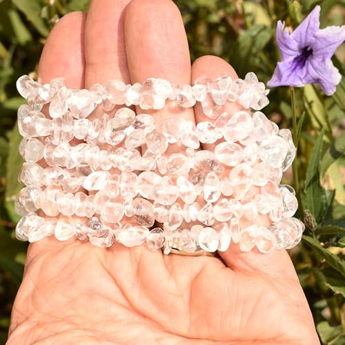 Zenergy Gems Charged Premium Natural Crystal Chip Bead Bracelet + Moroccan Selenite Charging Crystal [Included] - color: Amplifier Quartz (Clear - Top Grade)