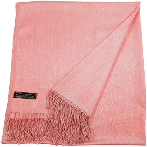 CJ Apparel Solid Color Tassels Design Nepalese Shawl Scarf Wrap Stole Throw Head Wrap Pashmina Gift Hand Made in Nepal New - color: French Rose Pink # 708