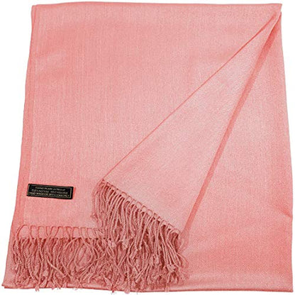 CJ Apparel Solid Color Tassels Design Nepalese Shawl Scarf Wrap Stole Throw Head Wrap Pashmina Gift Hand Made in Nepal New - color: French Rose Pink # 708