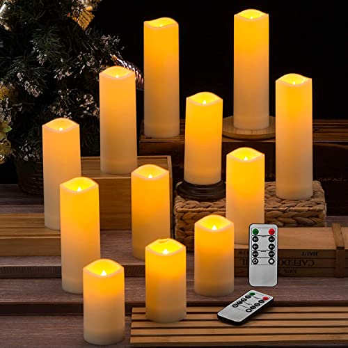 YOROXRG 12 Pack Flameless Candles Battery Operated Waterproof Led Candles (D:2.2" X H:4" 5" 6" 7") Candles with 2 Remotes Contro for Wedding, Party, Birthday - color: 12Pack-Iovry
