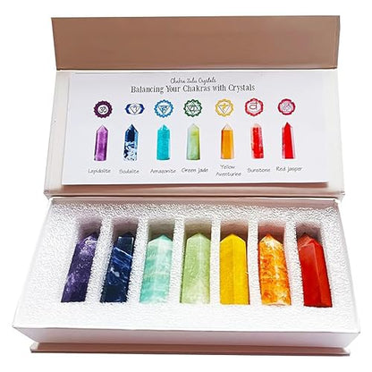 Sets of 7/8/10 Pcs Healing Crystal Stone Wands,Hexagona,Single Pointed,Chakra 6 Faceted Column Prism,Reiki Gemstones,Energy Balance,Meditation Natural Gem Kits Home Decor (7pc C Set) - color: 7pc C Set