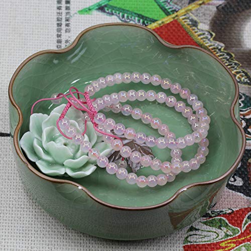 Keleny Natural Gemtone 6mm Round Beads Crystal Adjustable Braided Macrame Tassels Bracelets Unisex - color: Coated Aqua Aura Madagascar Rose Quartz