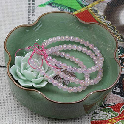 Keleny Natural Gemtone 6mm Round Beads Crystal Adjustable Braided Macrame Tassels Bracelets Unisex - color: Coated Aqua Aura Madagascar Rose Quartz