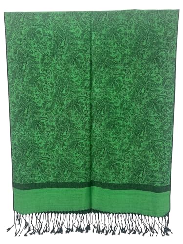 Pashmina Shawl Wrap for Women Soft Lightweight Multi-Purpose Scarf for Weddings, Parties & Casual Wear - color: Jacquard Green Black - Pl18103