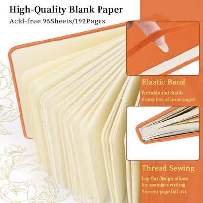 E-WEICHEN Square 5x5 inches 80gsm 96sheets/192 Pages Notebooks Blank Sketchbooks Travel Journal Pocket Hardcover Paint Writing Diary Memo Planner PU Leather Cover. Orange - color: PU Cover-5x5in-Orange