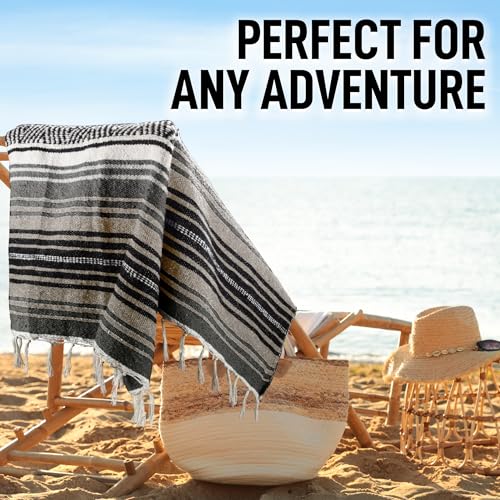 Hydration Nation Authentic Large Handwoven Mexican Blanket - Soft Yoga- Durable Serape- Lightweight Falsa, Beach, Camping, Picnic, Outdoor Blanket 70"x50" - Desert - color: Desert