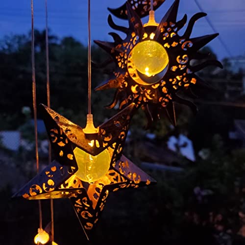 Tryme Solar Wind Chimes for Outside with Sun Moon Star Solar Hanging Lights Windchimes Outdoors Garden Decor Gifts for Mother, Grandma, Sister