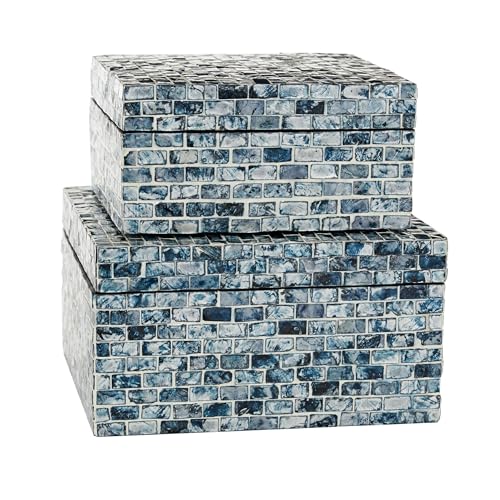 Deco 79 Wood Handmade Decorative Box Decorative Keepsake Boxes with Hinged Lid, Set of 2 Storage Boxes 10", 8"W, Blue - color: BLUE, size: 2 PIECES SMALL SIZE