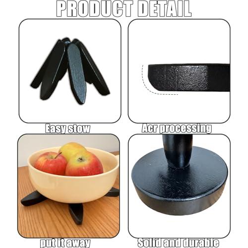 Natural Foldable Black Walnut Wooden Trivet Set - 4 Trivets + 1 Stand for Hot Dishes, Pot, Bowl, Teapot, Hot Pot Holders (Black) - color: Black