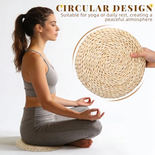 Levemolo Round Straw Weave Cushion 11.61 Inch Hand-Woven Yoga Seat Cushion for Meditation Floor Sitting Tatami Windowsill with Breathable Space Cotton Filling