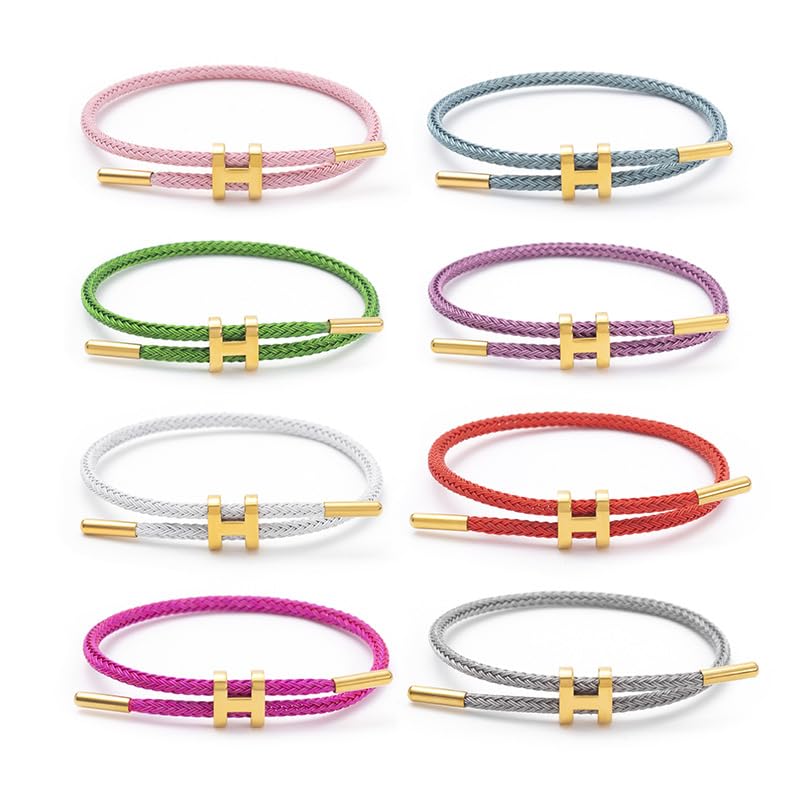 OSIRIDEH2 Bracelet with Adjustable Design Polished H Shape Buckle, Bracelets for Women, 18k Gold-plated Buckle Design Titanium Steel Wire Rope Women's Gift Jewelry - color: light green Gold