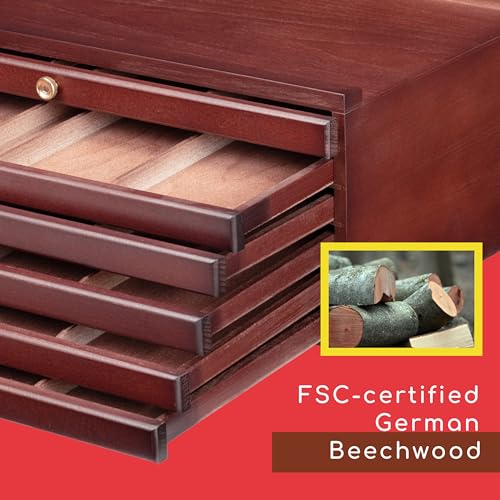 MEEDEN 6-drawer Wood Artist Supply Storage Box, Portable Beechwood Multifunctional Pencil Brush Organizer Wood Box with Drawer&Compartments for Pastels, Pencils, Pens, Makeup Brushes(Deep Walnut)