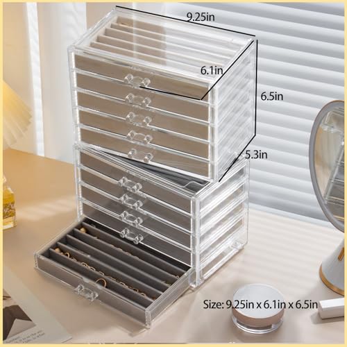 Necklace Organizer Box with 5 Drawers 30 Compartments, Dustproof Velvet Necklace Display Tray, Acrylic Necklaces Display Case, Pendant Chains Necklace Storage Tray Gift for Women and Girls (Beige) - color: Beige