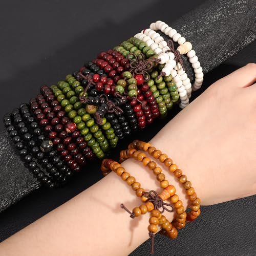 1PCS 6MM Bead Bracelets for Men and Women Unisex Mala Bracelet Beaded Tibetan Prayer Buddha Bead for Meditation - color: Orange