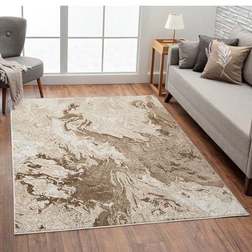 LUXE WEAVERS Marble Swirl Abstract Area Rug, Beige 4x5 - color: Beige, size: 4' x 5' (Rectangular)