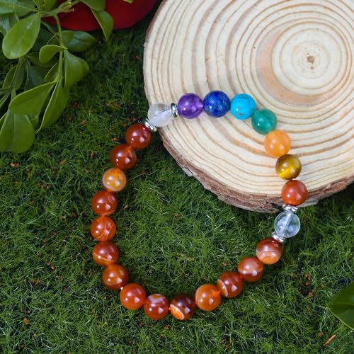 Strong Healing Crystal Bracelet 8MM Genuine Stone Bracelet Lucky Beaded Bracelet Chakra Bracelet 6.5 inch Positive Energy Inspirational Gifts for Women Mom - style: 7 Chakra-Red Agate