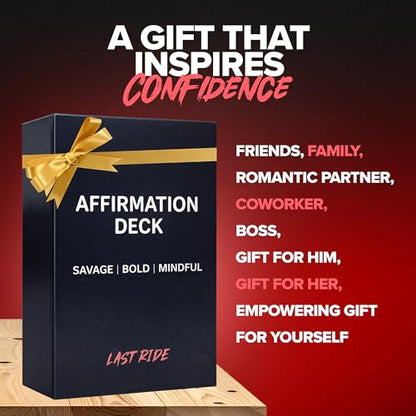 Last Ride Affirmation Cards — 55 Daily Positive Affirmations for Women & Men | Confidence, Motivation & Mindset Deck | Self Care Gifts for Friends, Family and Yourself