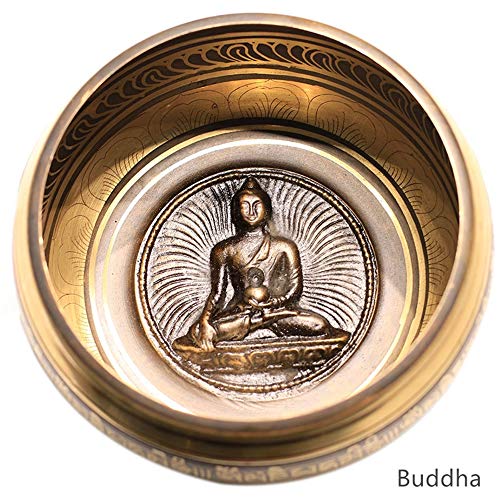 Tibetan Singing Bowl Set,Carved with Amitayus Buddha Statue and Mentra of Om Mane Padme Hum,For Sound Healing,Meditation,Yoga,Relaxation,Chakra Balance,Handmade in Nepal(5.7inches) - color: Buddha, size: 14.5cm
