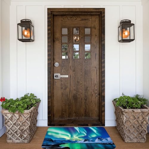Northern Lights Print Flannel Anti-Slip Mat 16x24in Polyester Floor Covering, Full Single-Side Printed - color: Northern Lights