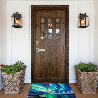 Northern Lights Print Flannel Anti-Slip Mat 16x24in Polyester Floor Covering, Full Single-Side Printed - color: Northern Lights