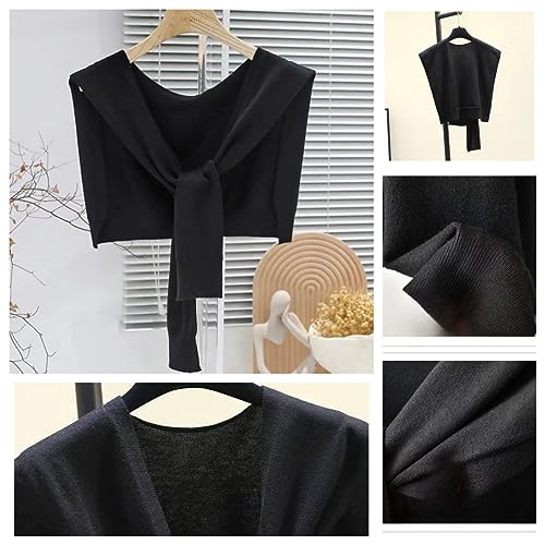 WaJuemy Sweater Shawl Wraps for Women Sweater Knitted Knotted Shawls Travel Casual Scarf Cape Shoulder Tops Fashion Wrap - color: Black