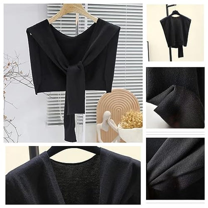 WaJuemy Sweater Shawl Wraps for Women Sweater Knitted Knotted Shawls Travel Casual Scarf Cape Shoulder Tops Fashion Wrap - color: Black