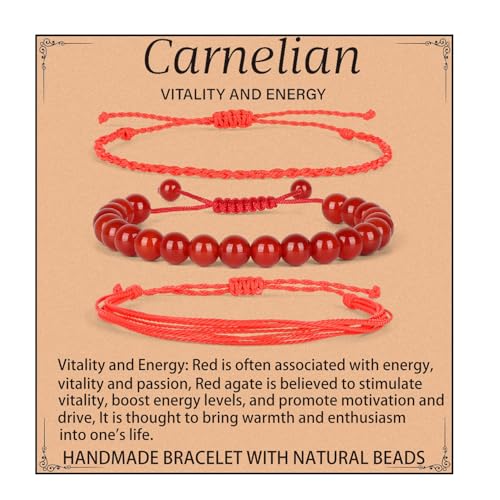 QOGIR Handmade Healing Bracelet,6mm Natural Gem Stone Bracelet rope bracelet - color: Carnelian( Vitality and Energy), size: 8mm