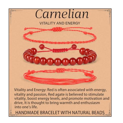 QOGIR Handmade Healing Bracelet,6mm Natural Gem Stone Bracelet rope bracelet - color: Carnelian( Vitality and Energy), size: 8mm