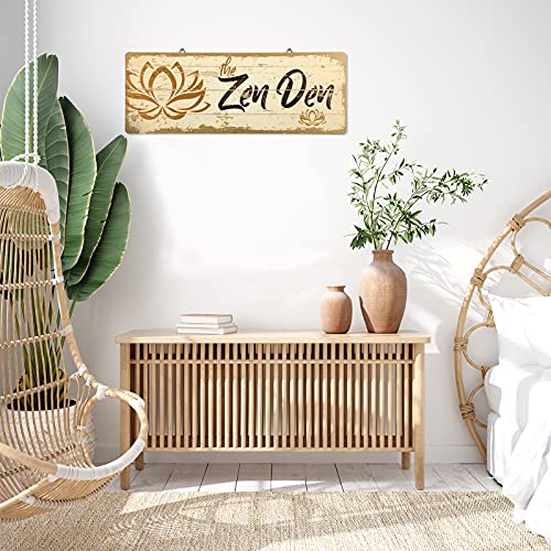 The Zen Den Lotus Wood Sign 15.75 x 5.9 Inch Lotus Yoga Wooden Hanging Wall Sign with Hooks Meditation Home Decor for Yoga Studio Bathroom Bedroom Spiritual Room Decoration(Light Yellow)