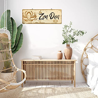 The Zen Den Lotus Wood Sign 15.75 x 5.9 Inch Lotus Yoga Wooden Hanging Wall Sign with Hooks Meditation Home Decor for Yoga Studio Bathroom Bedroom Spiritual Room Decoration(Light Yellow)