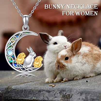 Sterling Silver Cute Animal Pendant Necklace Fox/Snake/Unicorn/Owl on Moon/Rabbit/Horse Necklace Jewelry for Women Mom Sister - style: 2 Bunny
