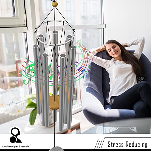 Wind Chimes for Outside and Inside – 44 inch – 528hz Solfeggio Healing Tones - Silver