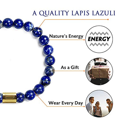 Morchic 8mm Genuine Gemstone Stretch Bracelet for Women Men Unisex, Natural Energy Crystal Stone Beads, Classic Simple Design Cuff Birthday Gift 7.5 Inch - color: Lapis Lazuli