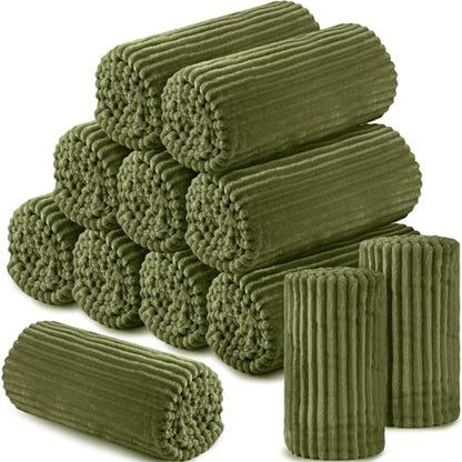 Buryeah 12 Pcs Flannel Throw Blanket Bulk 50 x 60 in Sleepover Blanket Outdoor Wedding Throw Lightweight, Oeko-tex Standard 100 Certified for Sofa Homeless Gifts (Army Green) - color: Army Green
