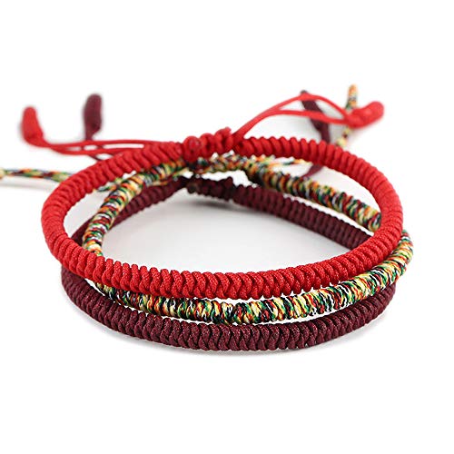 Men Women Chinese Lucky Red String Bracelet Tibetan Buddhist Prayer Handmade Yoga Prayer Rope Mala Bracelet Adjustable Size - color: 3pcs/set