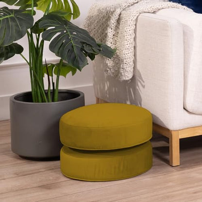 Factory Direct Partners FDP Overstuffed 16 inch Round Velvety and Vinyl Floor Cushions with Handles Flexible Seating for Home, Lounge, Yoga Studio, Deluxe Foam (2-Piece) - Dijon - color: Dijon