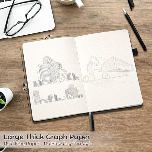 Graph Paper Notebook, 7 Pack Hardcover Notebook, Grid Notebook Journal for Women, Men, Large Leather Journals for Writing, Thick Paper, A5 Notebooks for Work, School Supplies, Engineering, 5.7"x8.5" - style: Graph