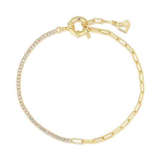 CAITLYNMINIMALIST Dainty Classic CZ Diamond 18K Gold Silver Adjustable Tennis Bracelet for Women Gift for Her - color: 18K Gold Diamond Paperclip Chain