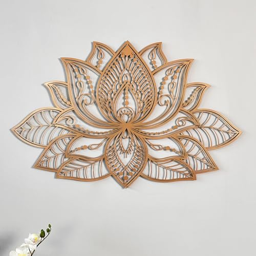 Colorfull Worlds Mandala Metal Wall Decor, Lotus Flower Meditation Room Decor, Minimalist Zen Garden Bohemian Gift for New Year (36" x 23" | 91 x 59 cm, Copper) - color: Copper, size: 36" x 23"
