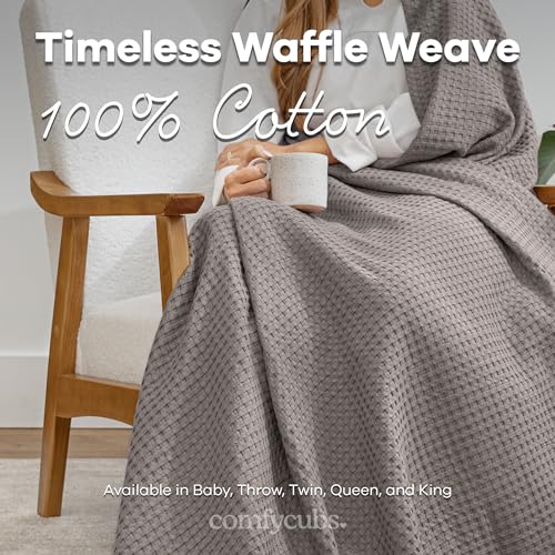 Comfy Cubs 100% Cotton Waffle Weave Throw Blanket Breathable Skin-Friendly Soft Lightweight Blankets - Perfect Warm Textured Blanket Layer - Size for Couch Bed & Sofa (Charcoal, 50" X 60") - color: Charcoal, size: 50" X 60"