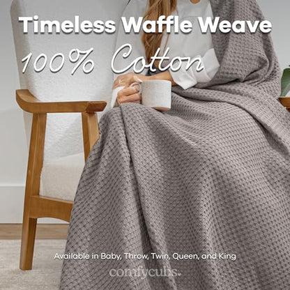 Comfy Cubs 100% Cotton Waffle Weave Throw Blanket Breathable Skin-Friendly Soft Lightweight Blankets - Perfect Warm Textured Blanket Layer - Size for Couch Bed & Sofa (Charcoal, 50" X 60") - color: Charcoal, size: 50" X 60"