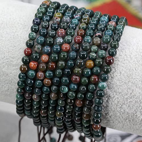 Keleny Natural Gemtones 4mm Round Beads Crystal Adjustable Braided Macrame Tassels Bracelets Unisex - color: Green Bloodstone Heliotrope
